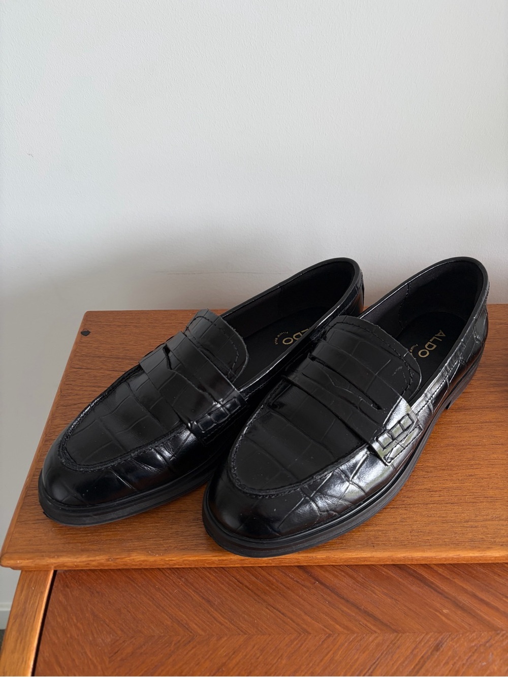 Aldo Black Croc-Embossed Women’s Penny Loafers